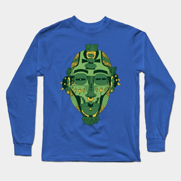 Forrest Green African Mask 5 Long Sleeve T-Shirt by kenallouis